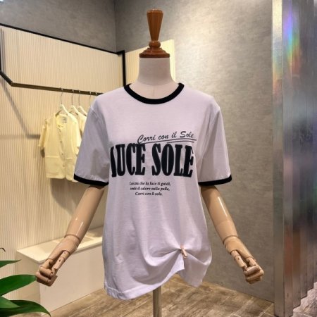 라인 배색 레터링 반팔 티셔츠