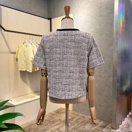 크롭 배색 라운드 반팔 재킷