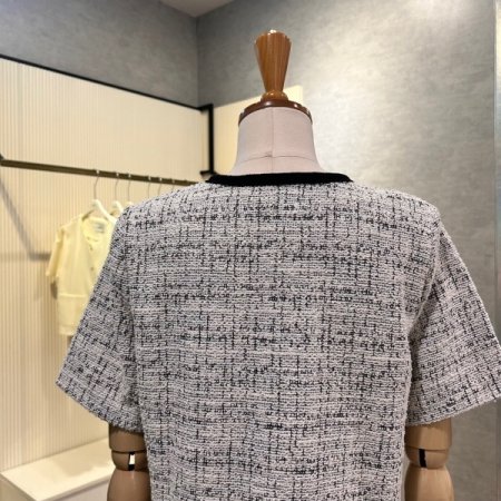 크롭 배색 라운드 반팔 재킷