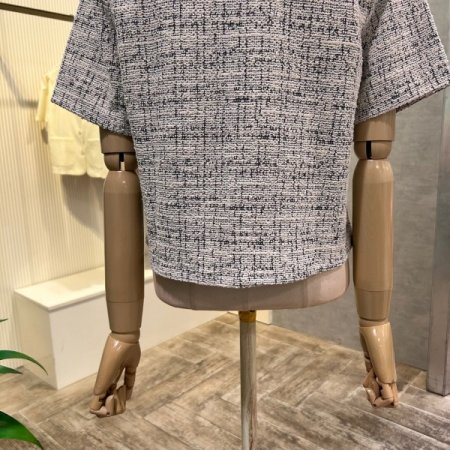 크롭 배색 라운드 반팔 재킷