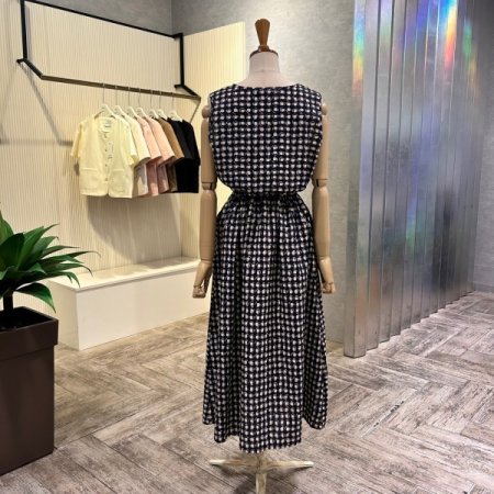 스트랩 패턴 프린트 민소매 원피스