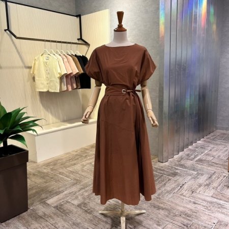 백밴딩 벨티드 롱 원피스