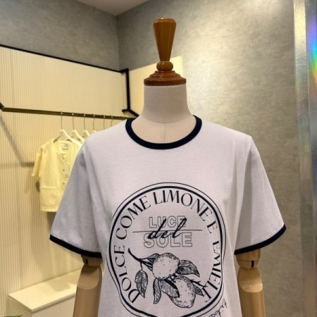 배색 라인 레터링 티셔츠