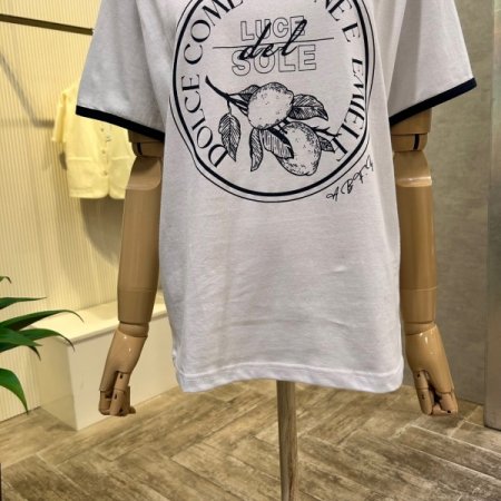 배색 라인 레터링 티셔츠