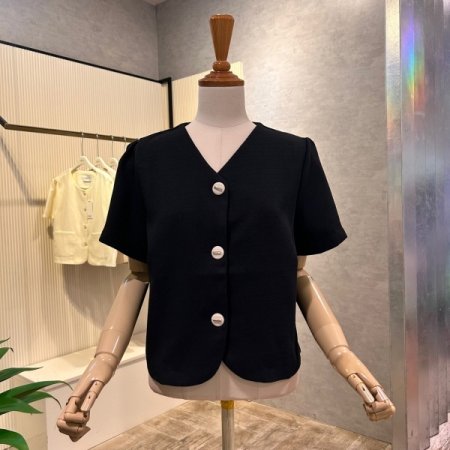 크롭 V넥 단추 반팔 자켓