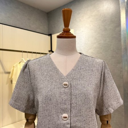 크롭 V넥 단추 반팔 자켓