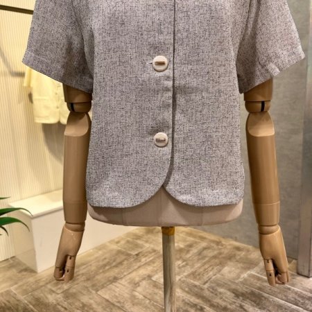 크롭 V넥 단추 반팔 자켓