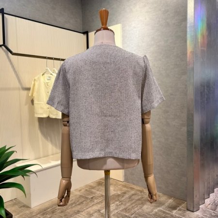 크롭 V넥 단추 반팔 자켓