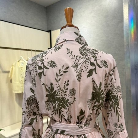 벨티드 카라 나염 셋업 블라우스