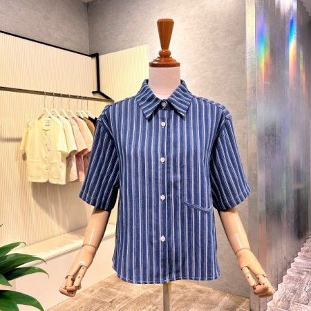 스트라이프 크롭 셔츠