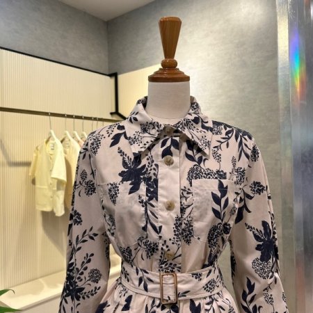 나염 셋업 벨티드 블라우스