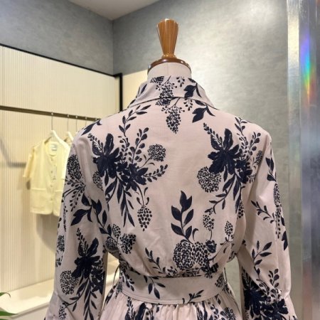 나염 셋업 벨티드 블라우스