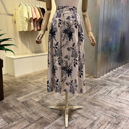 나염 셋업 플레어 롱 스커트