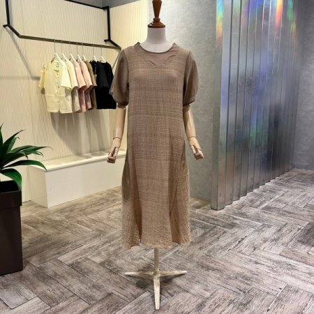 시스루 배색 언발 롱 원피스