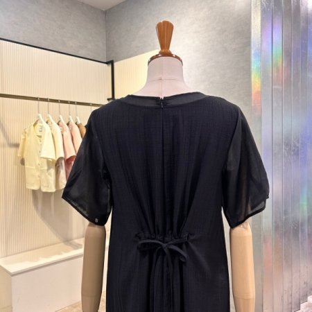 시스루 배색 언발 롱 원피스