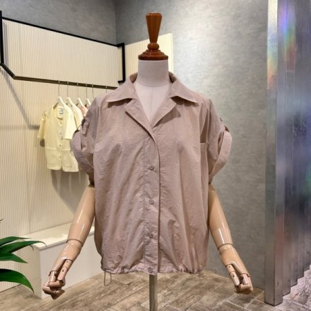 카라 스트링 롤업 캡소매 셔츠