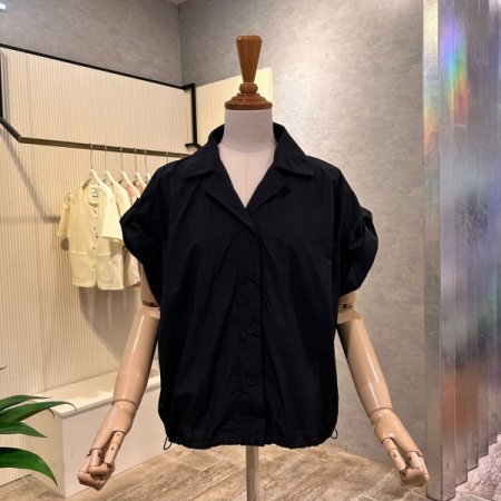카라 스트링 롤업 캡소매 셔츠