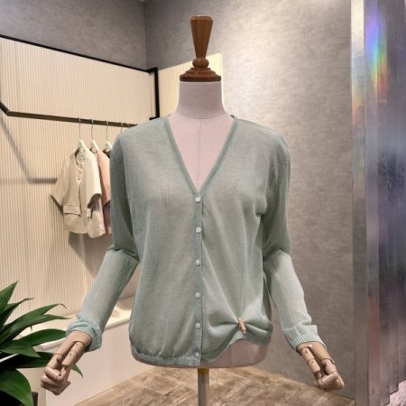 V넥 시스루 단추 가디건