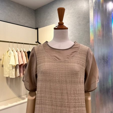 언발 시스루 배색 롱 원피스