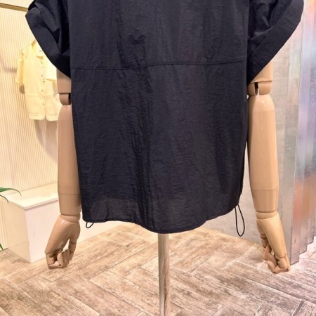 롤업 캡소매 카라 스트링 셔츠