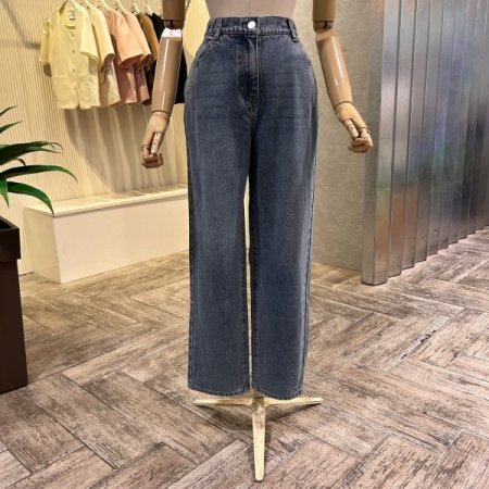 백 밴딩 배기 데님 팬츠