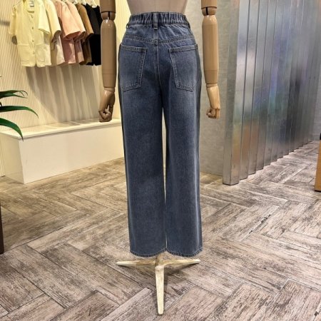 백 밴딩 배기 데님 팬츠