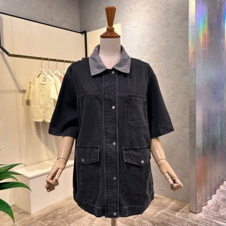 배색 카라 박시 면 자켓