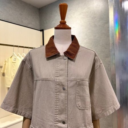 배색 카라 박시 면 자켓