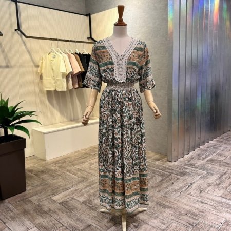 밴딩 프린트 레이스 원피스