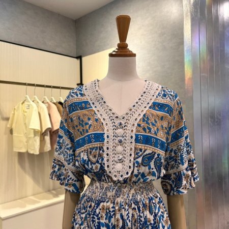 밴딩 프린트 레이스 원피스