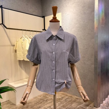 카라 롤업소매 배색 셔츠