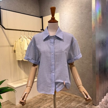 카라 롤업소매 배색 셔츠