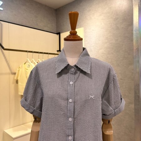 카라 롤업소매 배색 셔츠