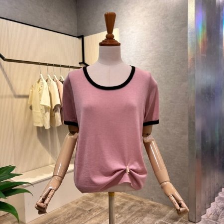 심플 배색 라인 셋업 니트