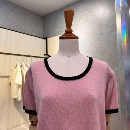 심플 배색 라인 셋업 니트