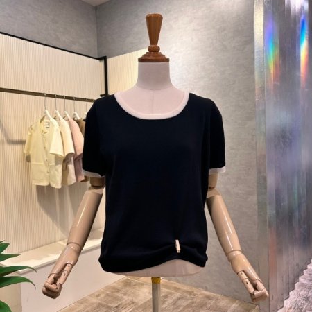 라운드 배색 셋업 니트