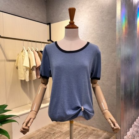 라운드 배색 셋업 니트