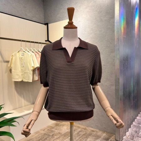 카라 스트라이프 니트