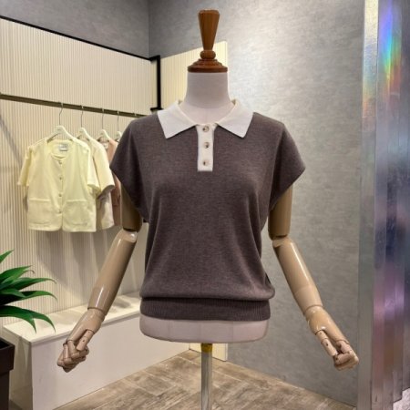 캡소매 배색 카라 니트