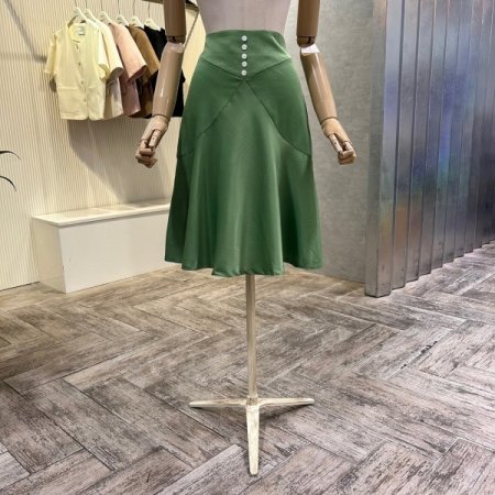 단추 A라인 미디 스커트