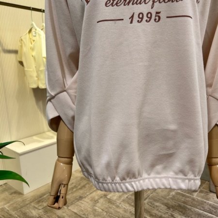 레터링 밴딩 셔링 소매 티셔츠