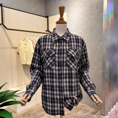 체크 패턴 언발 박시 셔츠