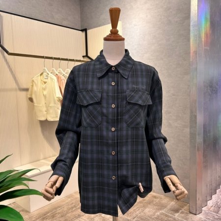 레터링 포켓 체크셔츠