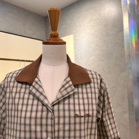 언발 체크 배색 카라 셔츠