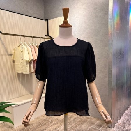 시스루 라운드 반팔 블라우스