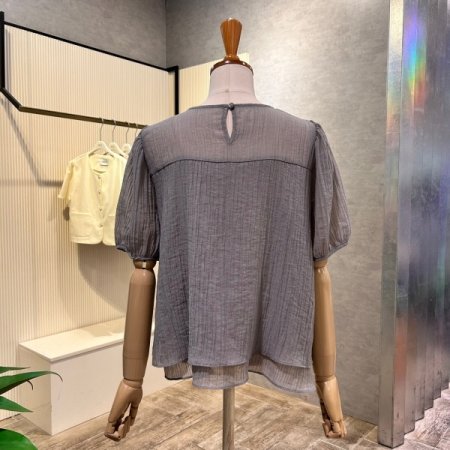 시스루 라운드 반팔 블라우스