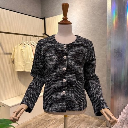 트위드 단추 크롭 자켓