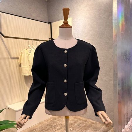 플리츠 소매 단추 크롭 자켓