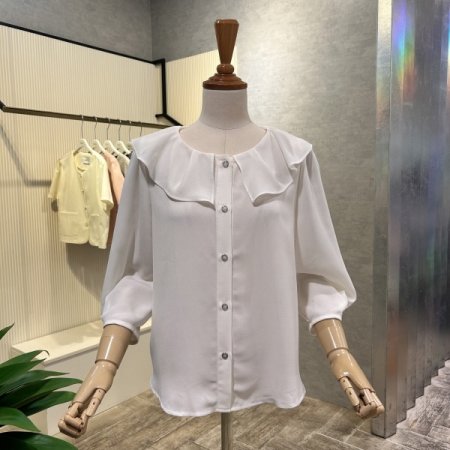 프릴 카라 단추 블라우스