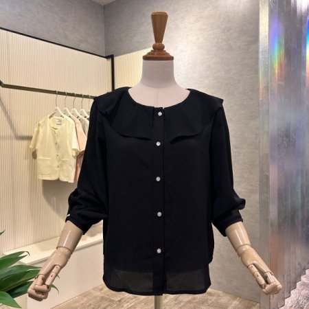 프릴 카라 단추 블라우스